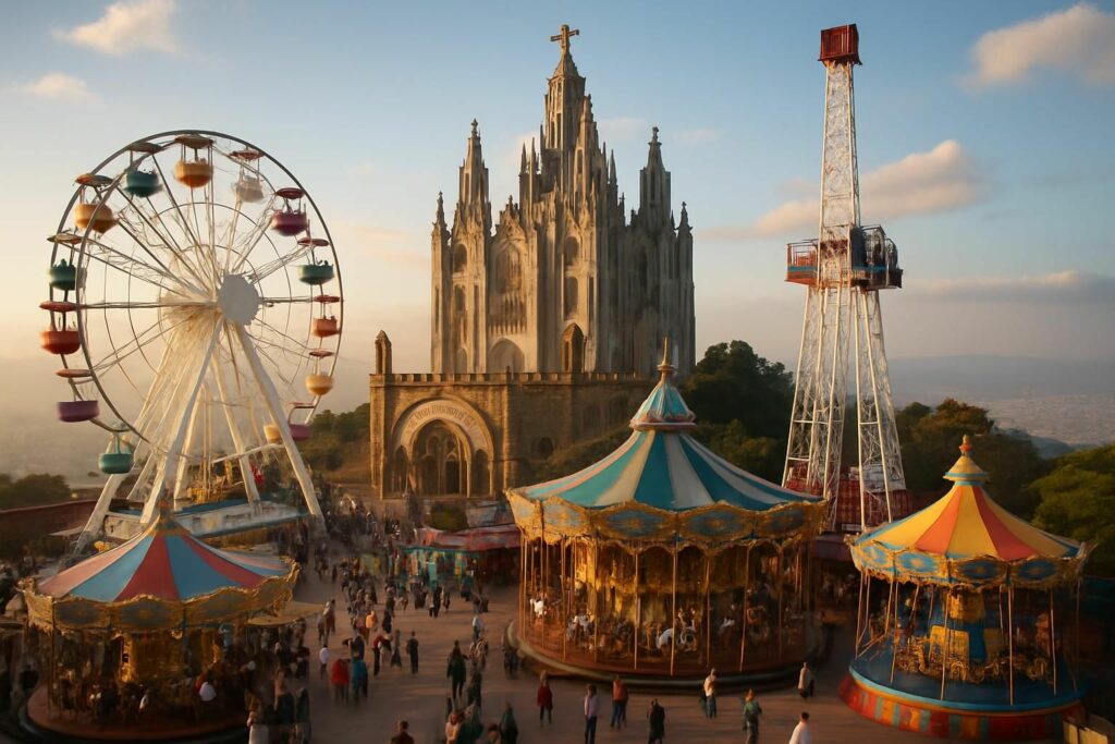 découvrez le tibidabo, un parc d'attractions emblématique et une basilique majestueuse offrant une vue panoramique imprenable sur barcelone. une expérience unique alliant loisirs et culture.